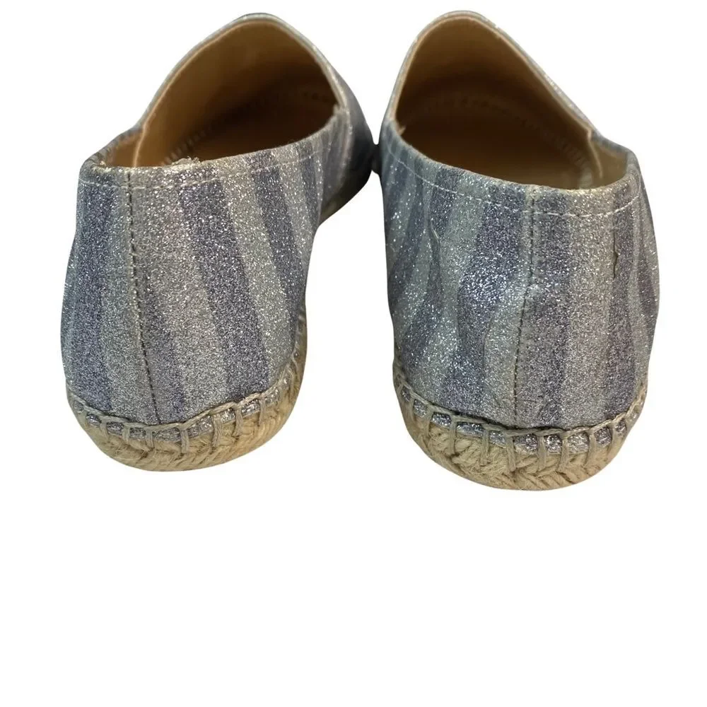 Enzo Angiolini Women’s Austyn Espadrilles Silver Striped Glitter Shimmer Size 10